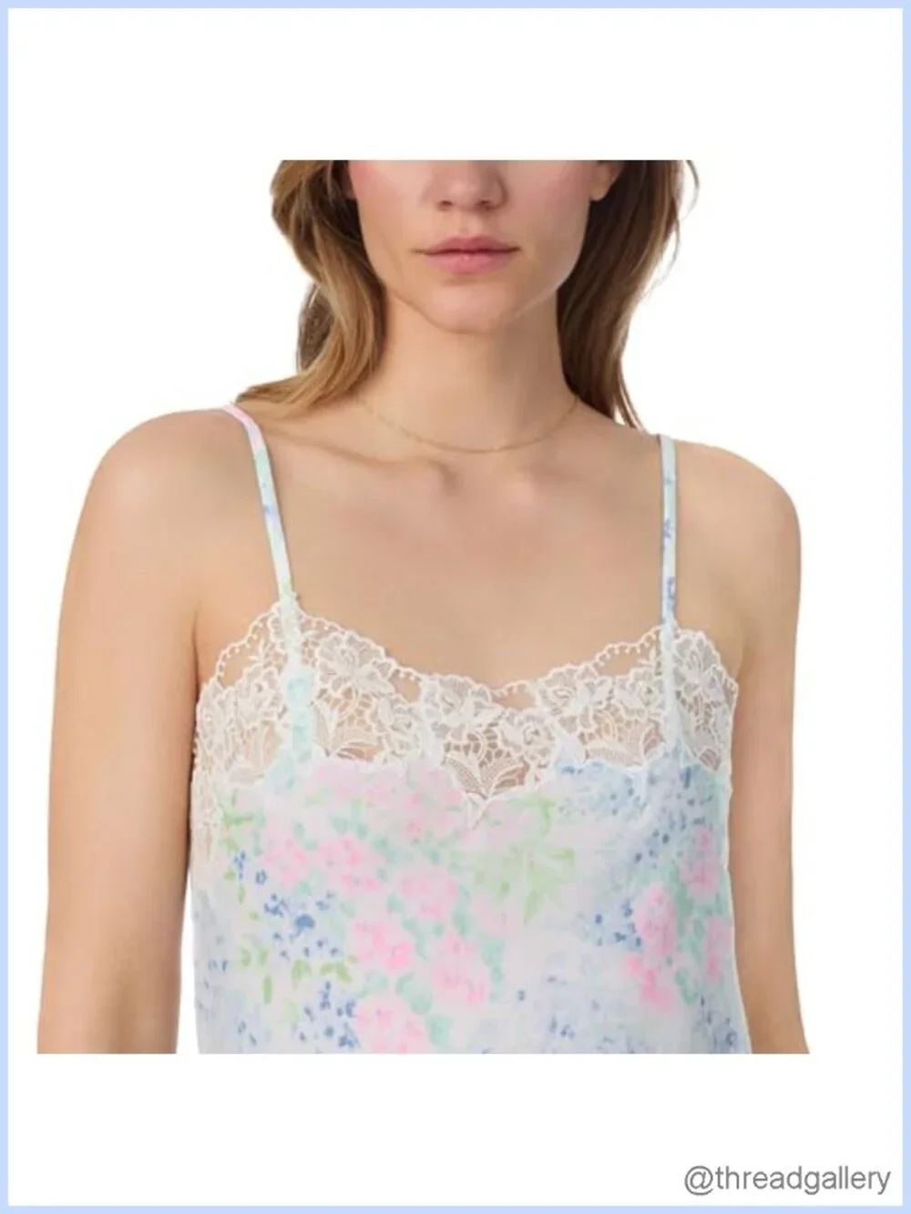 Eileen West Satin Lace Nightgown Sleeveless Adjustable Straps Bridal Sleepwear